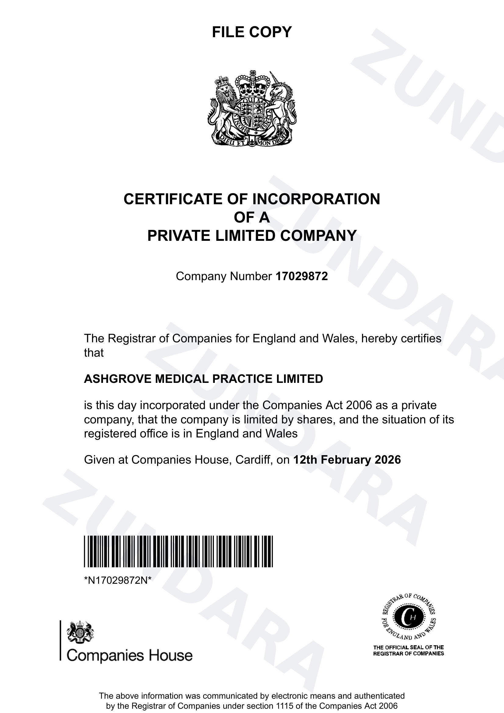 Preview of Certificate of Incorporation