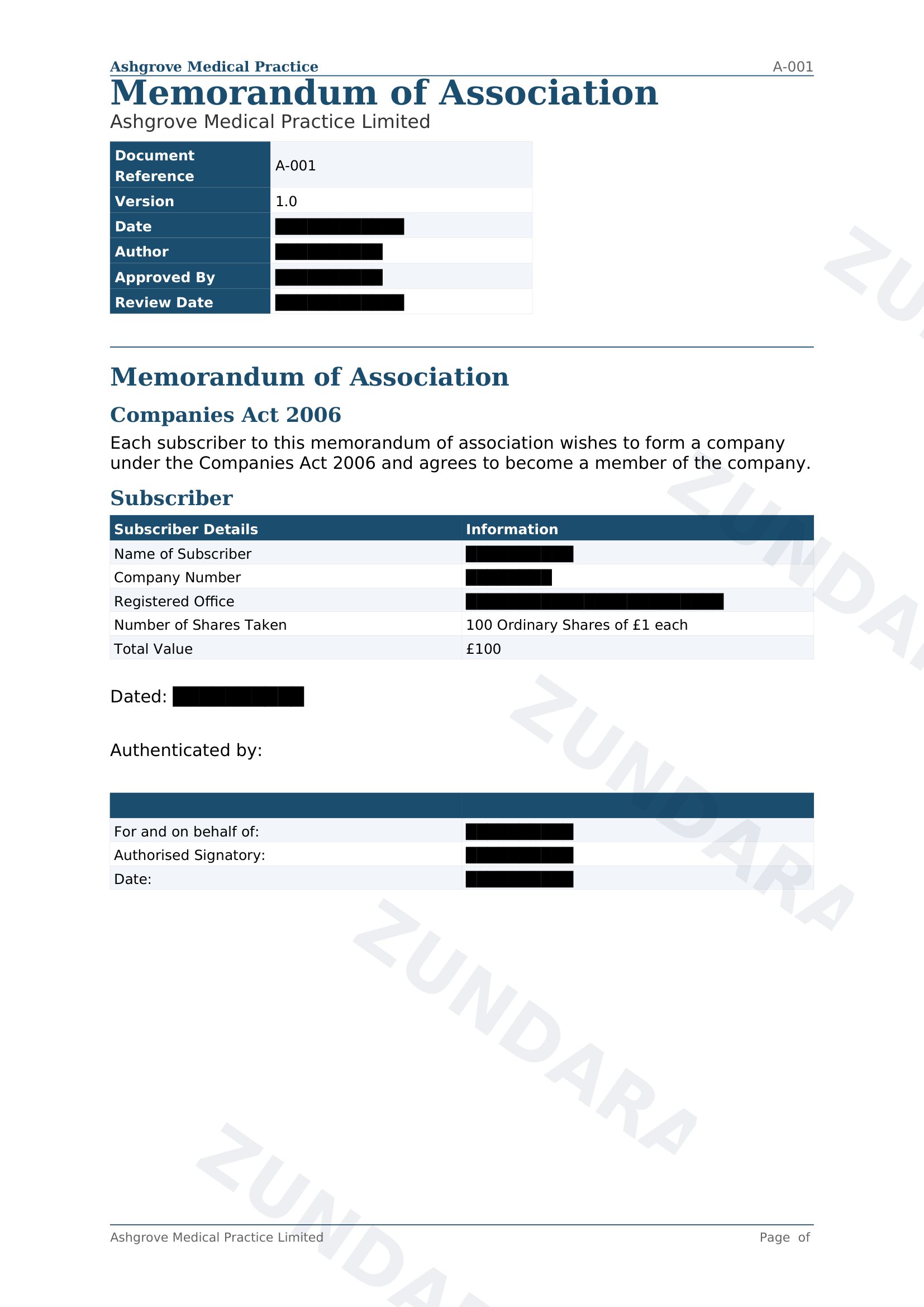 Preview of Memorandum of Association