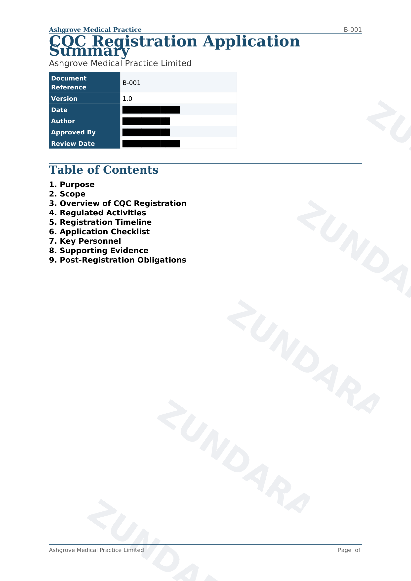 Preview of CQC Registration Application Summary