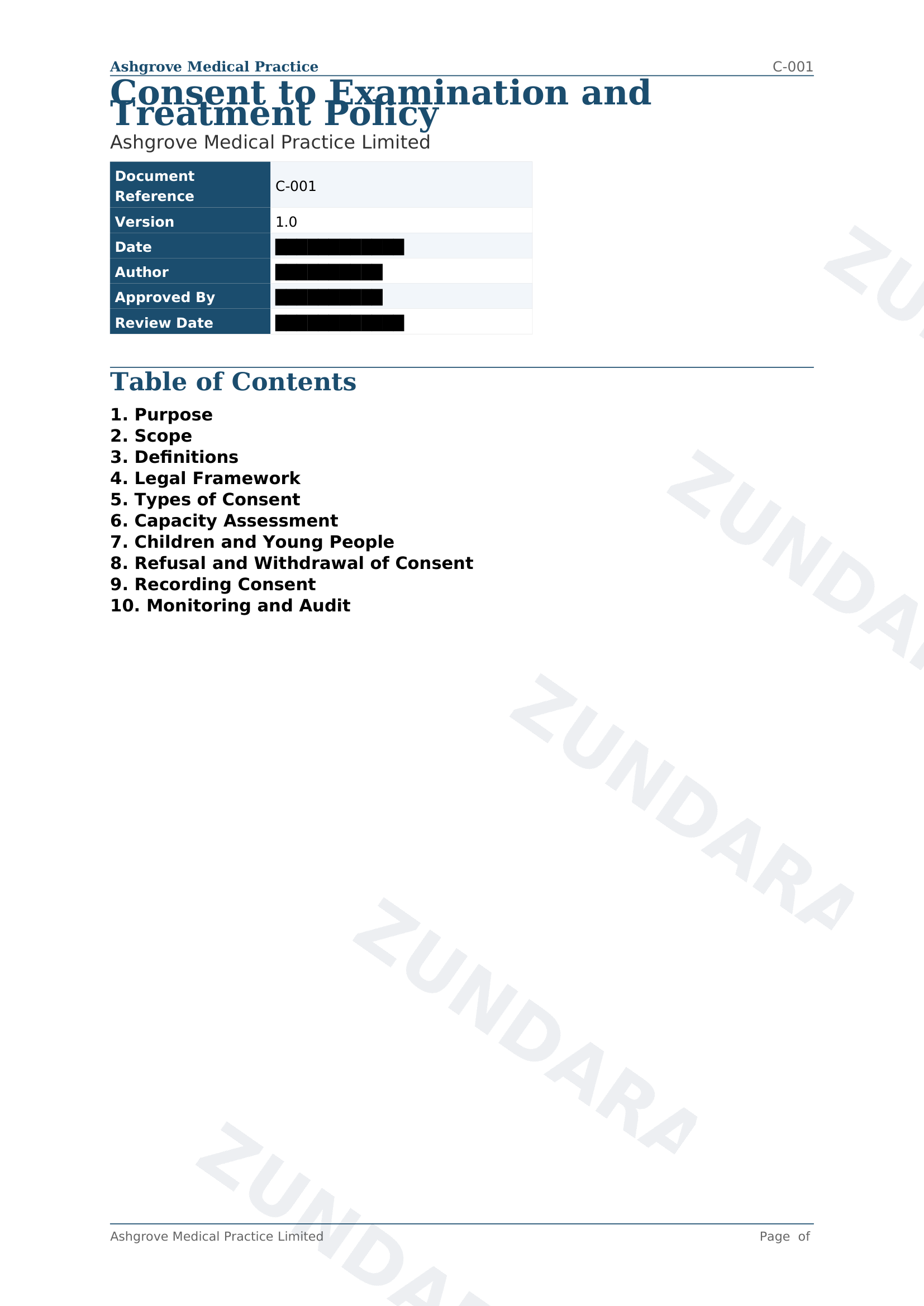 Preview of Consent to Examination and Treatment Policy