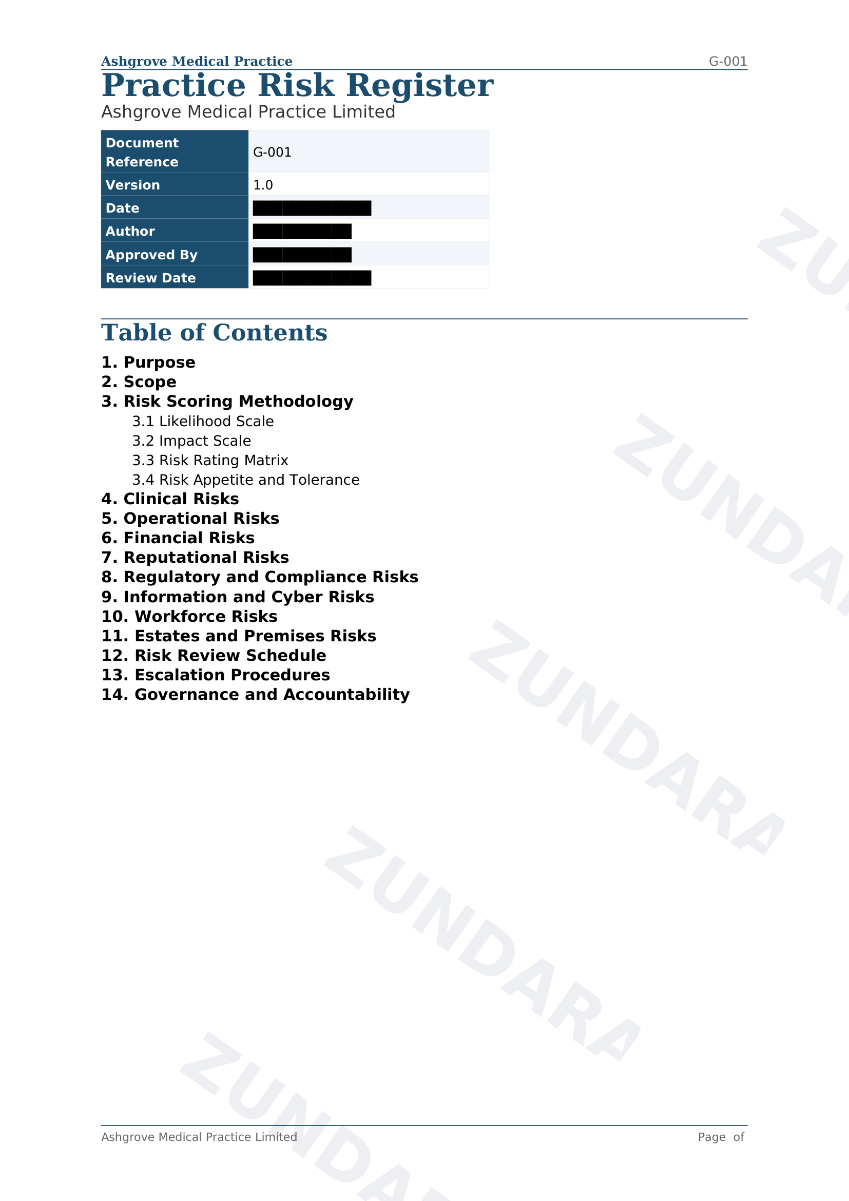 Preview of Practice Risk Register