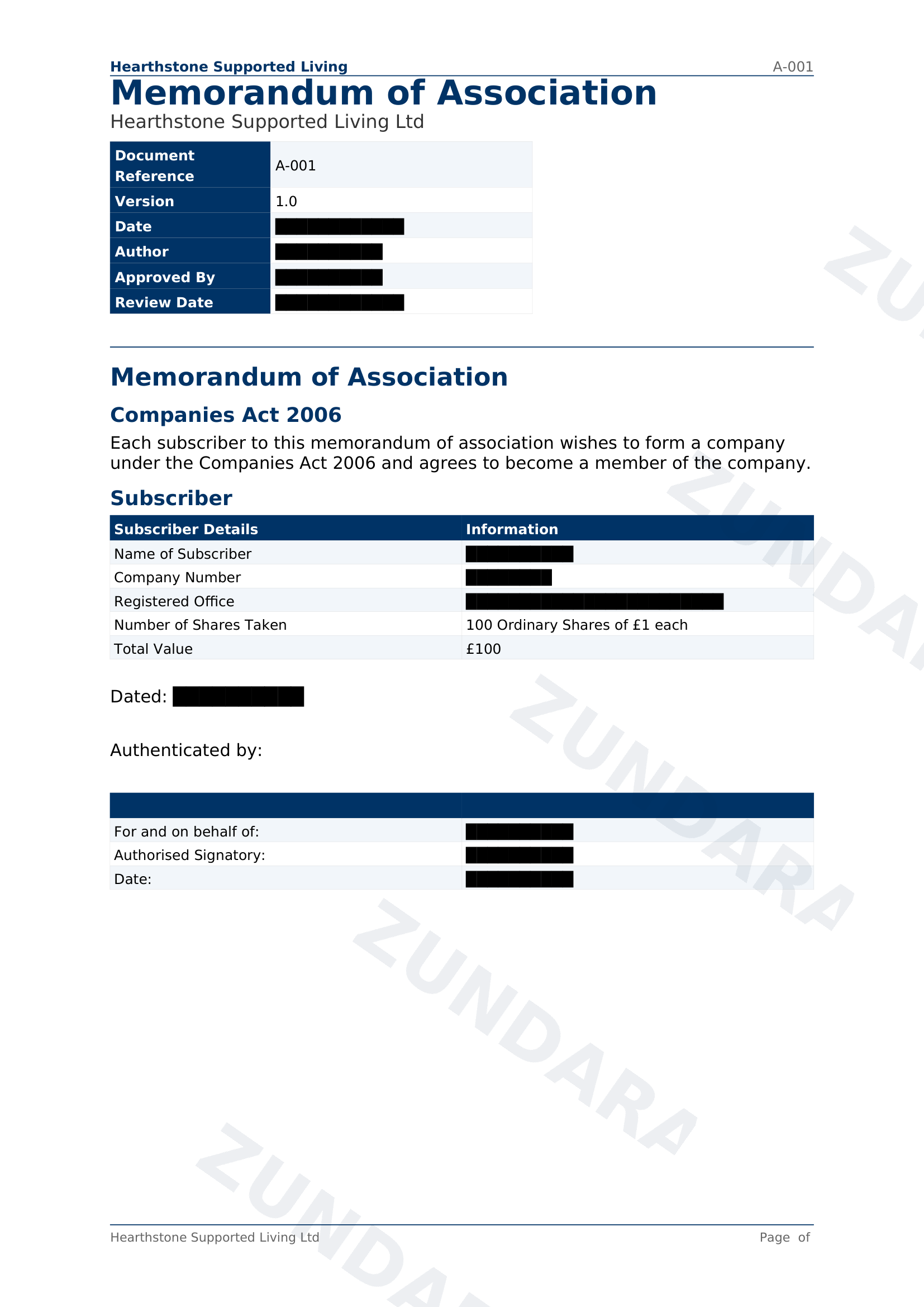 Preview of Memorandum of Association