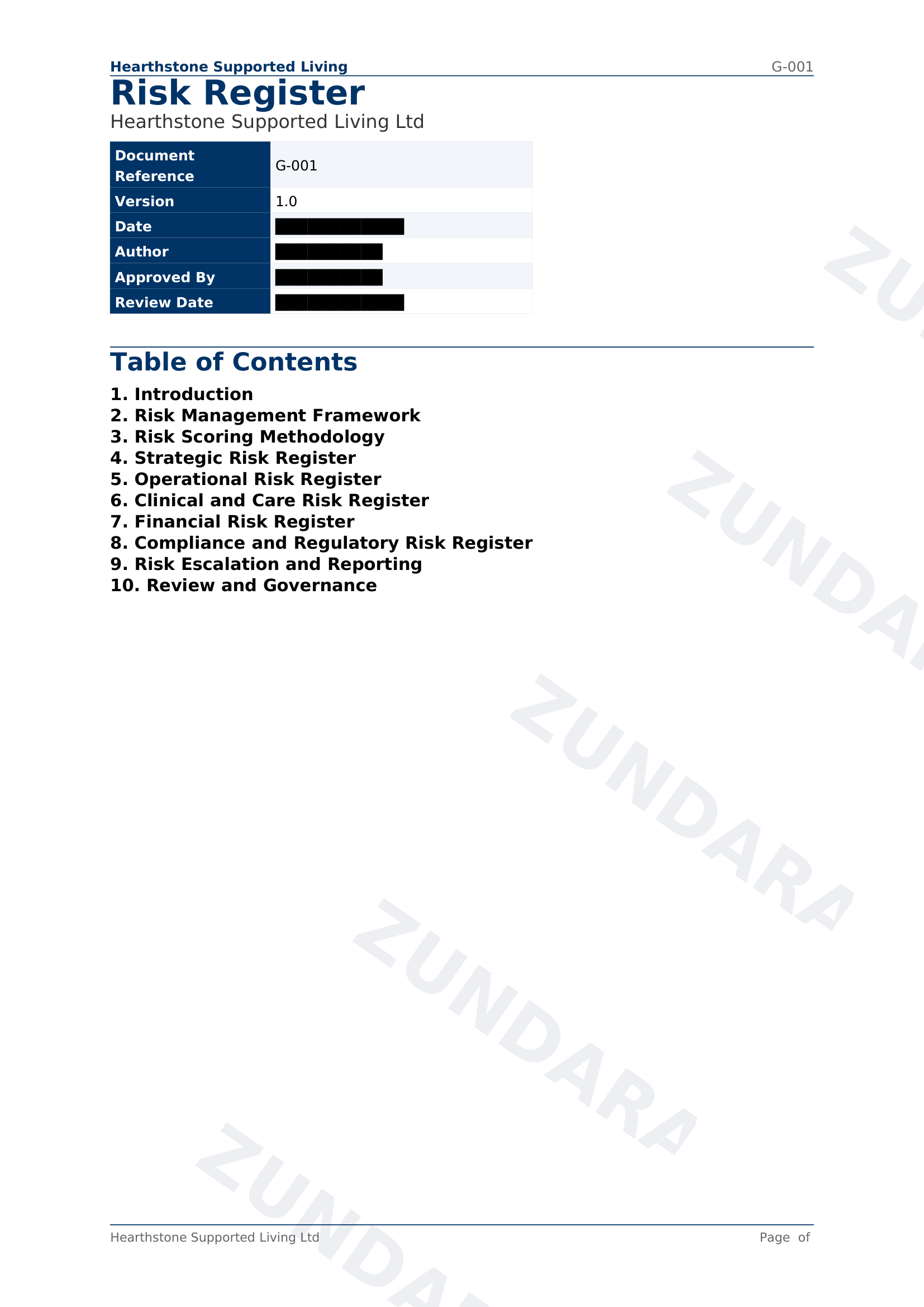 Preview of Risk Register