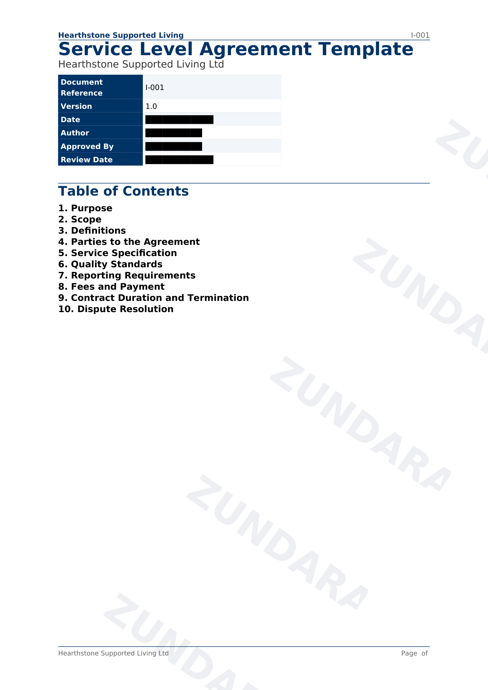 Preview of Service Level Agreement Template
