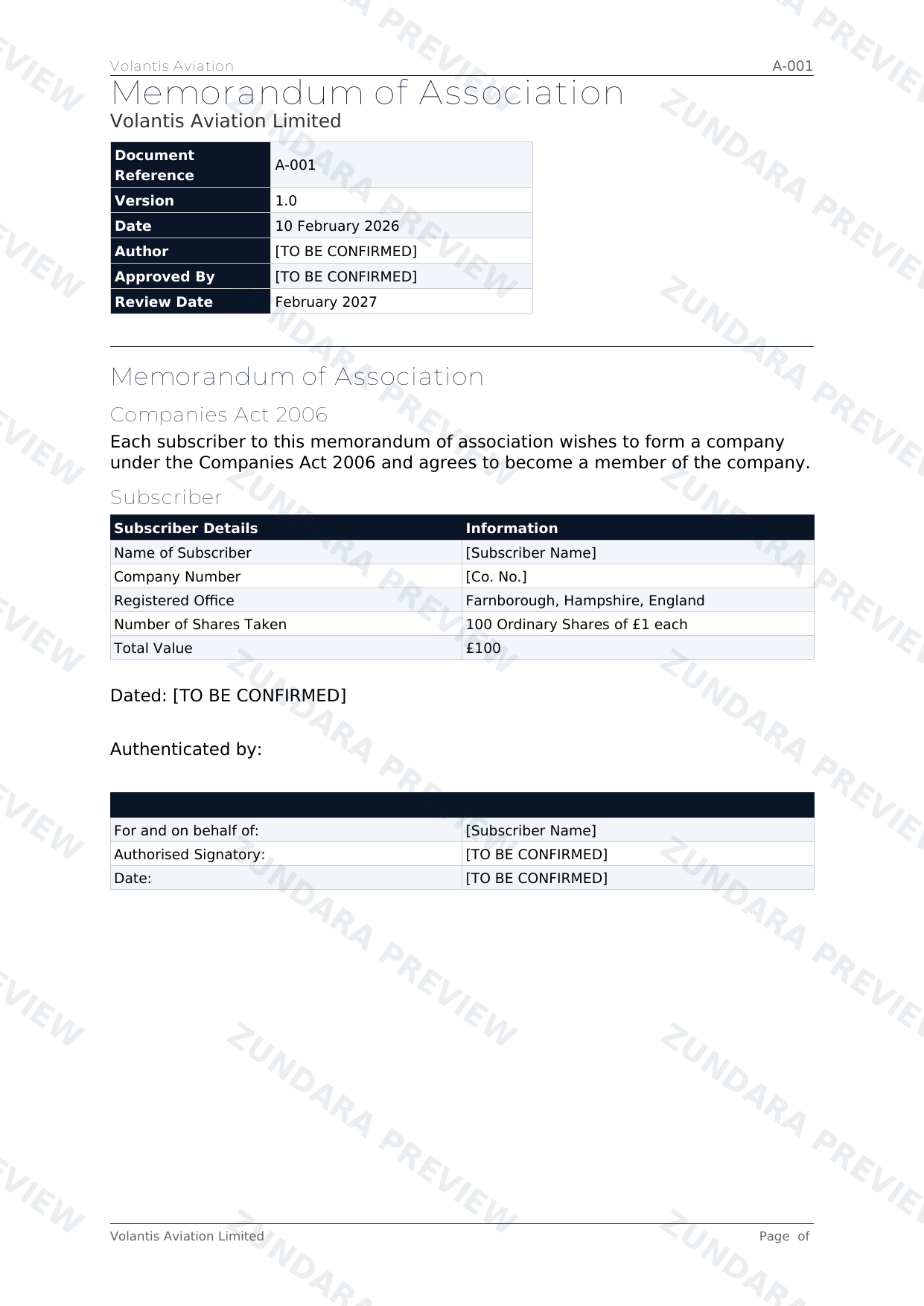 Preview of Memorandum of Association
