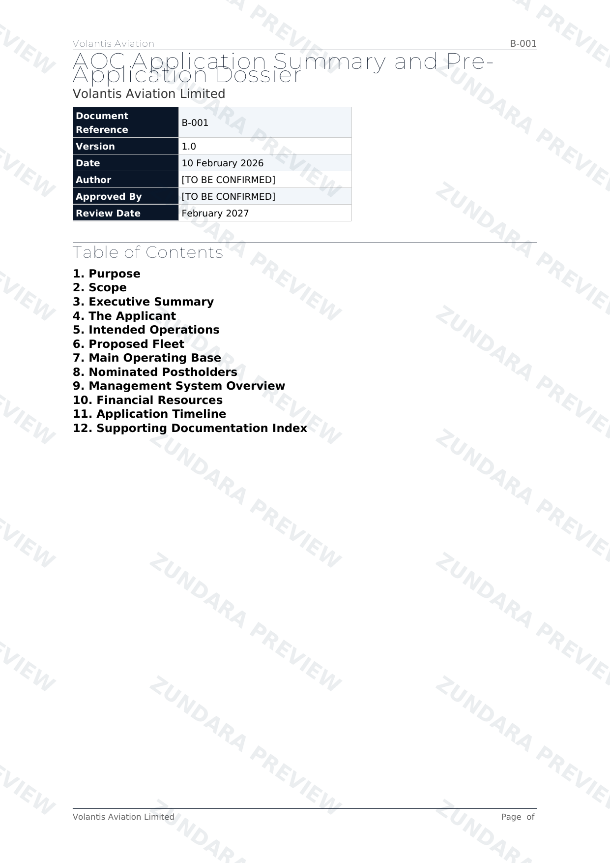 Preview of AOC Application Summary Pre Application Dossier