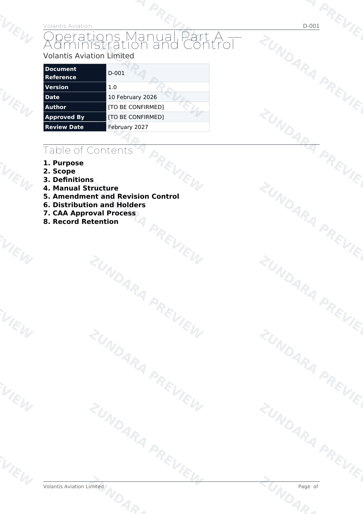 Preview of Operations Manual Part A — Administration and Control