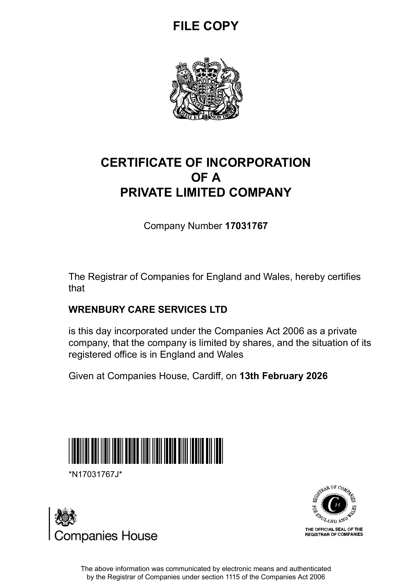 Preview of Certificate of Incorporation