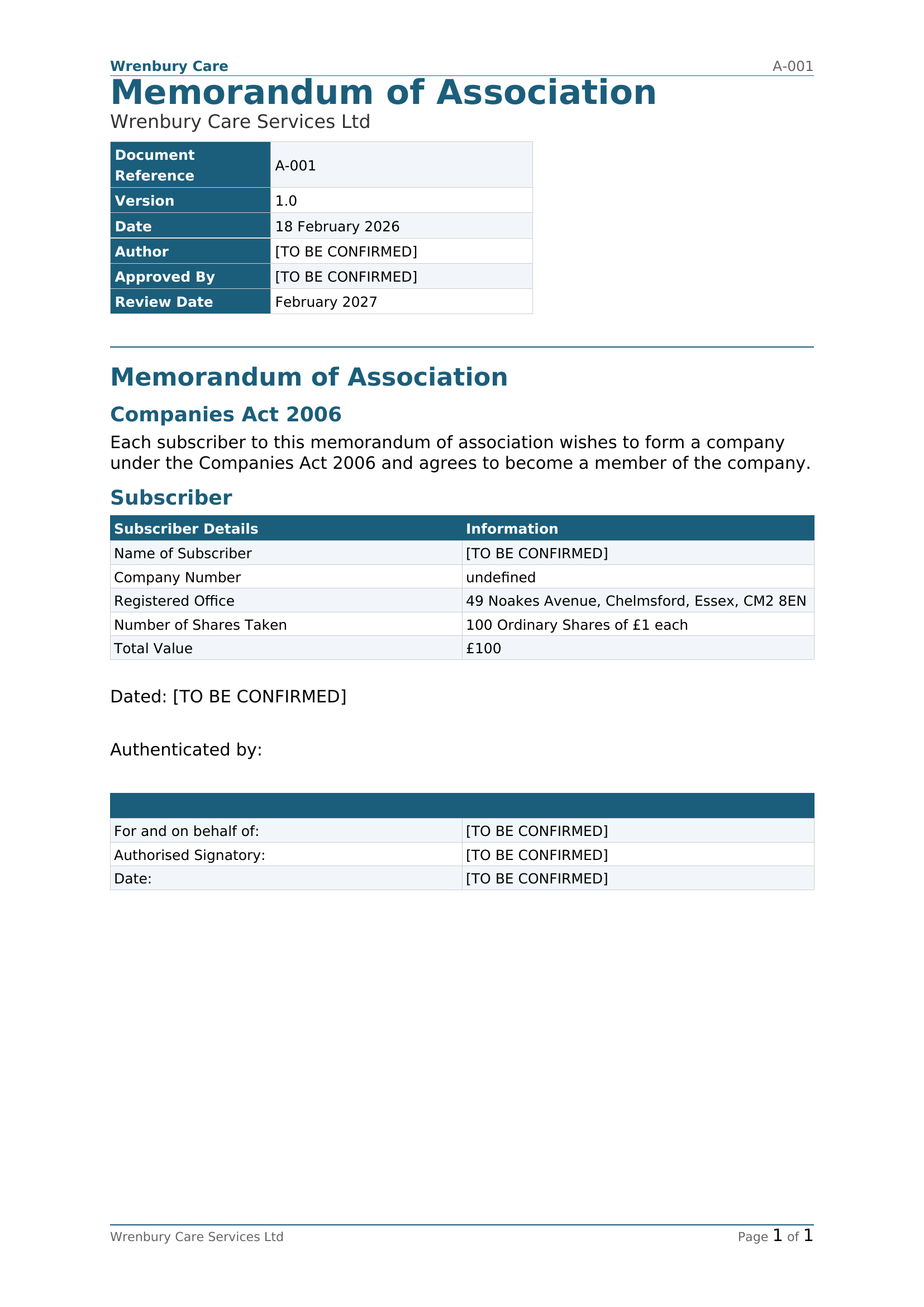 Preview of Memorandum of Association