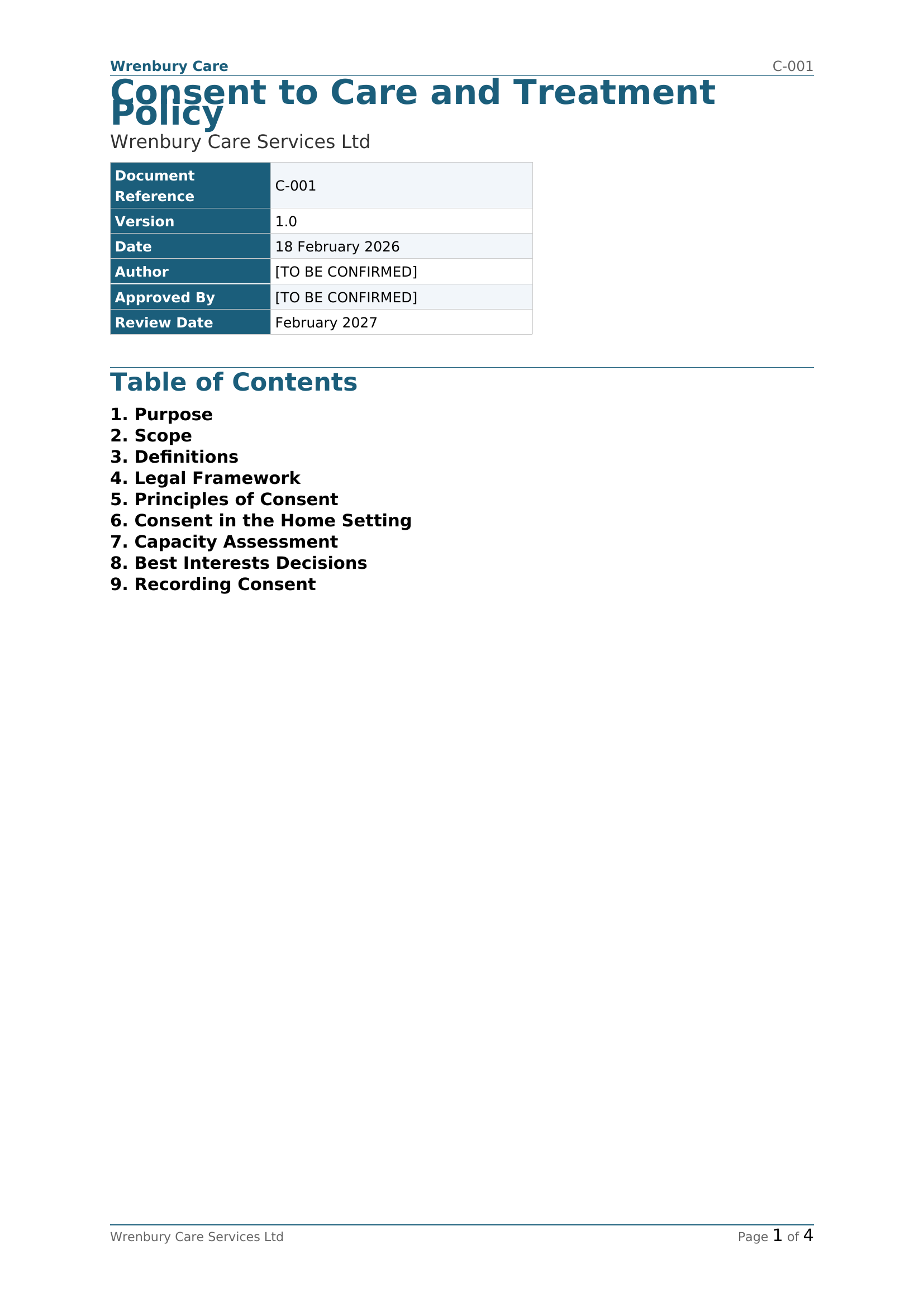 Preview of Consent to Care and Treatment Policy