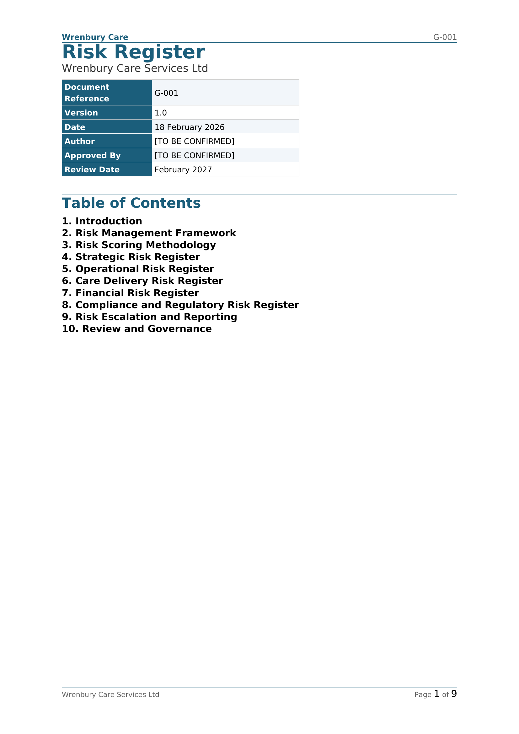 Preview of Risk Register