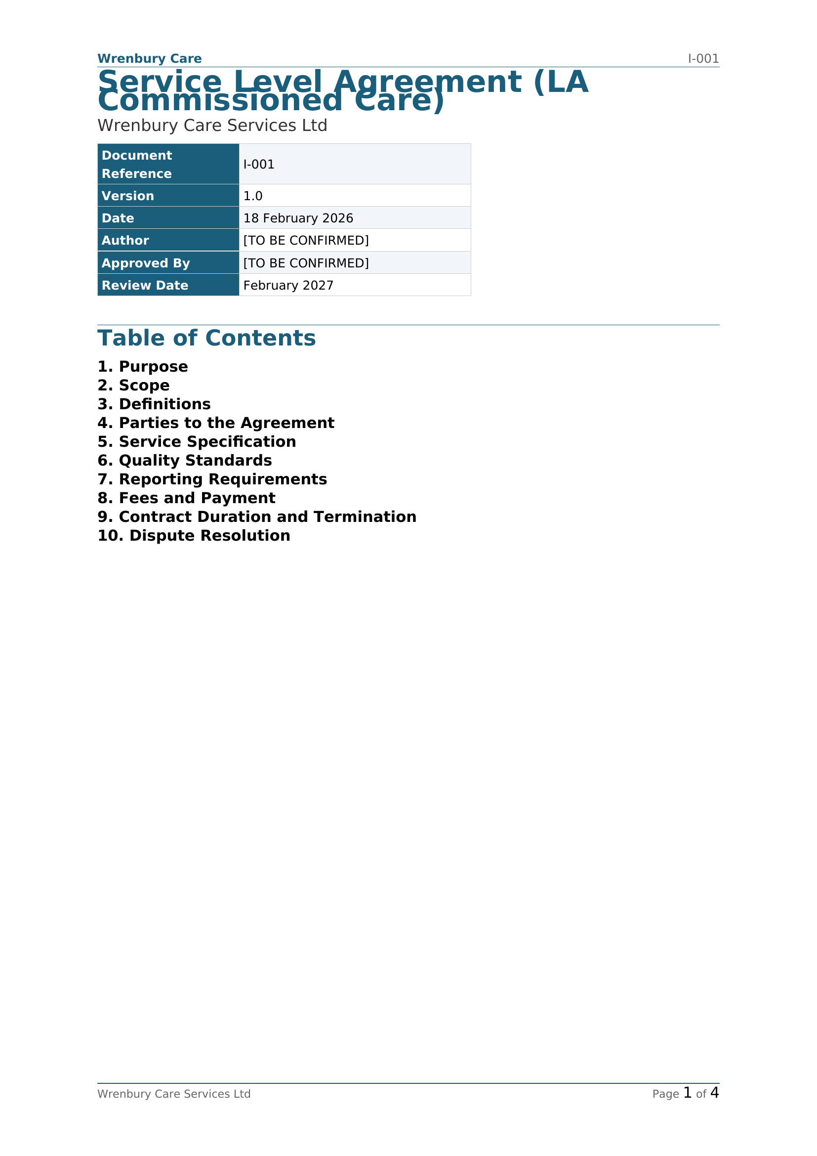 Preview of Service Level Agreement LA Commissioned Care